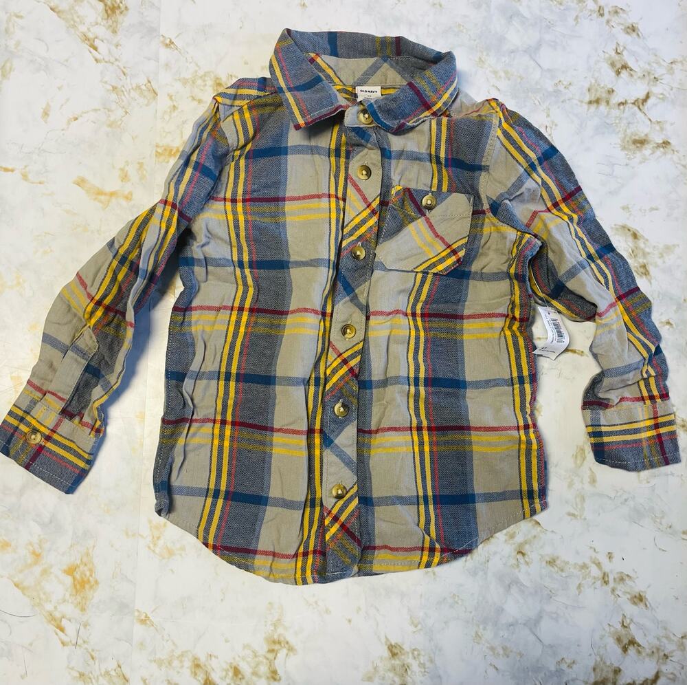 NWT Old Navy BUTTON DOWN PLAID SHIRT 4T Yellow & Blue